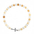 Small Clear Quartz & Citrine Beaded Bracelet with Cross Charm, Mini Healing Crystal Religious Jewelry for Women Bracelet with Cross Pendant, Delicate Christian Faith Stretch Bracelet