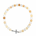 Small Clear Quartz & Citrine Beaded Bracelet with Cross Charm, Mini Healing Crystal Religious Jewelry for Women Bracelet with Cross Pendant, Delicate Christian Faith Stretch Bracelet