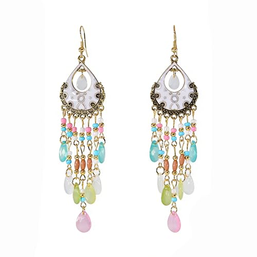 Loulangems Ethnic-Inspired Handmade Tassel Earrings with Jasper Stones - Boho Dangle Jewelry for Bohemian Fashion Enthusiasts