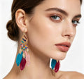 Loulangems Handmade Boho Tassel Earrings with Turquoise Stones - Ethnic Style Dangle Jewelry for Summer Festivals & Beach Outfits
