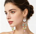 Loulangems Ethnic-Inspired Handmade Tassel Earrings with Jasper Stones - Boho Dangle Jewelry for Bohemian Fashion Enthusiasts