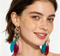 Loulangems Handmade Boho Tassel Earrings with Turquoise Stones - Ethnic Style Dangle Jewelry for Summer Festivals & Beach Outfits