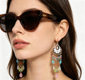 Loulangems Ethnic-Inspired Handmade Tassel Earrings with Jasper Stones - Boho Dangle Jewelry for Bohemian Fashion Enthusiasts